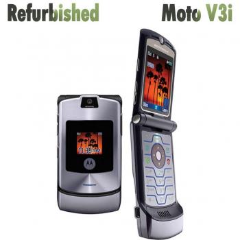 Teléfono móvil Motorola Razr V3i Flip original desbloqueado reacondicionado con 1 batería y 1 cargador negro