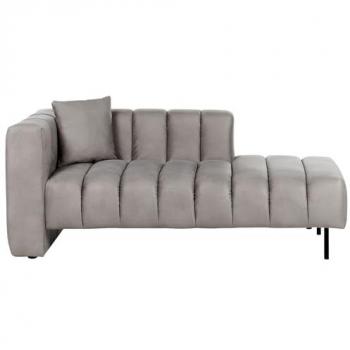 Chaise Longue Moderna Izquierda de Terciopelo Taupe con Patas Negras y Cojín Adicional