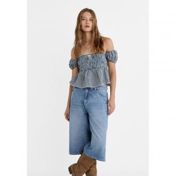 Navy Blue Gingham Bow Top - Size L