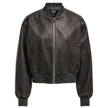Only Jane Faux Leather Washed Bomber Jacket, Chocolate Brown, XL