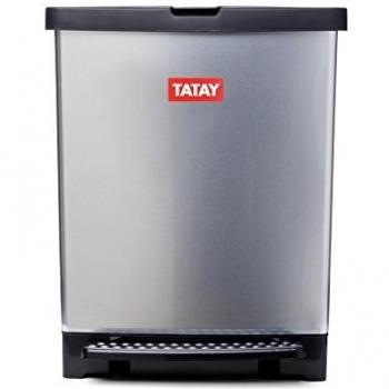 Tatay Cubo de Cocina Trend, 25L de Capacidad, con Pedal, Polipropileno, Libre de BPA, Bolsa Basura 30L; Color Metalizado; Medidas 33,5 x 31 x 42cm