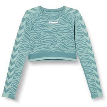 Camiseta Cropped Sin Costuras de Manga Larga Hummel Saga Verde XL Mujer