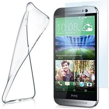 Los casos de OneFlow + armadura para el caso del HTC One M8 Funda de silicona de 0,7 mm de TPU delgada | Accesorios para la protección móvil | Claro Handyhülle | Película de vidrio protector Transparent