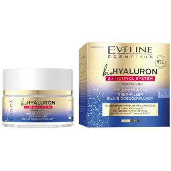 Crema Facial Reafirmante y Regeneradora Eveline Bio Hyaluron 60+ con Sistema de 3x Retinol, 50 ml