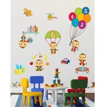 Mignon Stickers Muraux Thème 5 Little Monkeys Nursery Rhyme qui viennent à la vie en Chambre d'enfant, enfants et bébé Salles, L