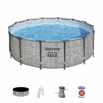 Piscina Desmontable Tubular Bestway Steel Pro Max Ø427x122 cm con Depuradora, Cobertor y Escalera