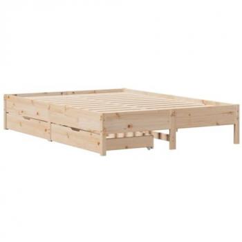 Cama sin colchón 150x200 cm en madera maciza de pino, estructura de cama en madera de pino blanco, modelo Vidaxl, color marrón