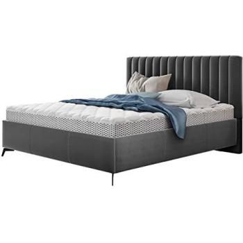 Cama tapizada Beloit 102, doble, 140x200 cm, con somier de láminas y cabecero acolchado, patas de metal, color gris