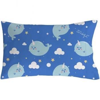 Almohada narval azul de Mr. Wonderful - Fundas de almohada 100% algodón con diseño de narval, tamaño 50x80 cm