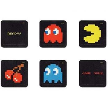 Excelsa Pac Man juego de 6 posavasos, Poliéster, Color Negro con diseño