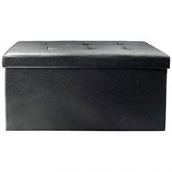 Banco-Puf Plegable de Poliuretano Gris - Asiento Cómodo y Baúl de Almacenamiento 76x37,5x37,5 cm