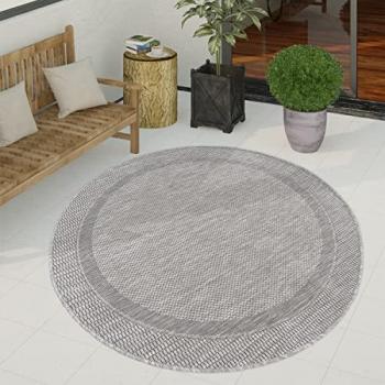 Alfombra Interior y Exterior Balcón Terraza Cocina Moderna Dibujo Geométrico Motivo Abstracto Ø 200 cm Redonda Color Gris 2 - Paco Home