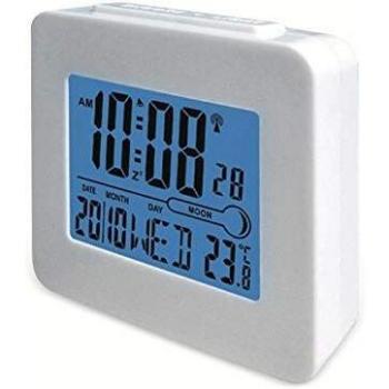 Radio Despertador Denver REC-34 con Pantalla LCD y Termómetro Interno, Color Blanco/Azul