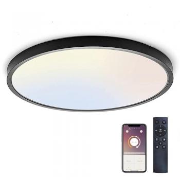 Plafón Led KRAMFOR 48W Superficie ⦰500mm CCT Bluetooth + Mando RF Negro Blanco Dual