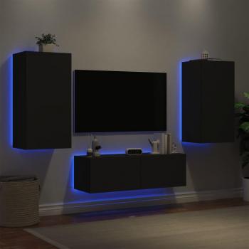 Mueble de TV de pared con luces LED 3 piezas negro vidaXL