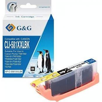 Cartucho de Tinta Genérico G&G Canon CLI-581XXL Negro Alta Capacidad Reemplazo 1998C001/2106C001/2052C001
