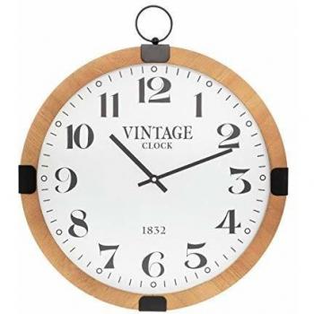 Reloj de Pared Silencioso Gousset 38 cm en Madera Natural Estilo Vintage