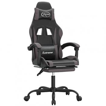 Silla gaming con reposapiés de cuero sintético negro y gris