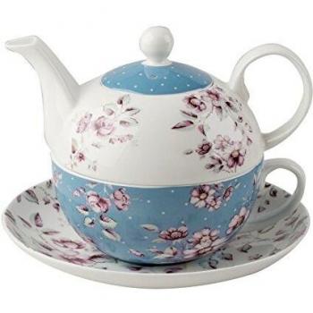 Katie Alice Ditsy Floral juego de té para uno con platillo, color blanco