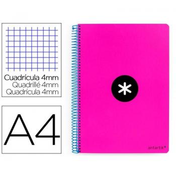 Cuaderno Espiral Liderpapel A4 Antartik Tapa Dura 80h 90gr Cuadro 4mm con Margen Color Rosa Fluor