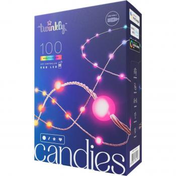 Guirnalda de luces Twinkly Candies con perlas Bluetooth, WLAN, RGB, 6 metros, IP20, 100 LEDs RGB en cable verde