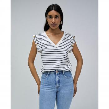 Camiseta de mujer sin mangas de rayas con detalle de botones Salsa Jeans