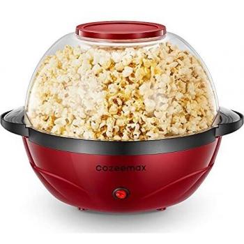 Cozeemax Palomitero, 2 en 1 Máquina de Palomitas con Plato Calentamiento Antiadherente, agitador eléctrico de 850 W con tecnología de calentamiento rápido, 5 Litros, Rojo
