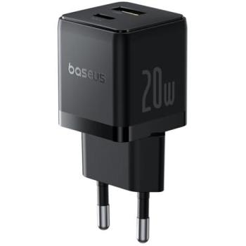 Cargador de pared Baseus PALM 20W USB-A y USB-C, Carga Rápida, Negro
