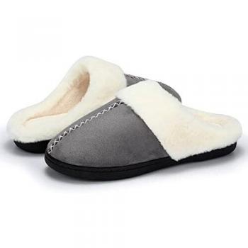 incarpo Zapatillas Casa Mujer Lana de Coral Pantuflas Espuma de Memoria Zapatillas-Gris-38/39 EU