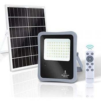 Faro LED Solar 300W con Control Remoto, 2400 Lúmenes, Luz Fría 6500K, IP65 Resistente al Agua para Exterior