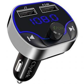 Clydek Transmisor FM para Automóvil, Adaptador de Audio Bluetooth 5,0 para Radio con Doble Puerto de Carga USB, Reproductor de MP3 y Cargador de Coche Admite Llamadas Manos Libres