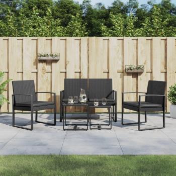 5-Piece Black PP Rattan Garden Dining Set with Cushions