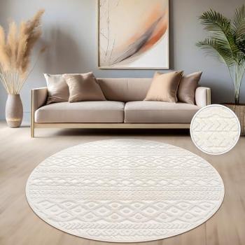 Alfombra Moderna Nórdica Boho Chic Ø 160 cm Redonda Color Crema 4