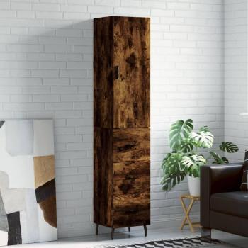 Aparador de madera contrachapada roble ahumado 34,5x34x180 cm con 3 cajones, mueble de almacenaje para salón, buffet y armario auxiliar