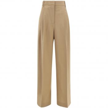 Elegant Brown Pleated Wide Leg Trousers for Women, Size M