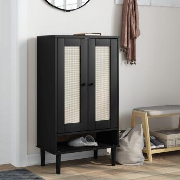 SENJA Black Rattan Look Shoe Cabinet Solid Wood 59.5x35x107 cm