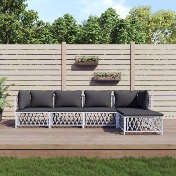 5 Piece White Steel Garden Lounge Set with Cushions