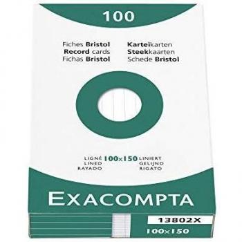 Exacompta Bristol - Tarjeta de registro, Rayado, 100 x 150 mm, paquete de 100 tarjetas, Rayado, Blanco, 100 x 150 mm, paquete de 100 tarjetas