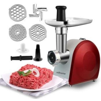 Edihome, Picadora de Carne Eléctrica, Marcha avance y Retroceso, Máquina para picar Carne Profesional, 2200W, Multifuncional con 3 placas de Corte y Embutidor de Salchichas