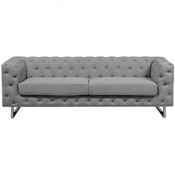 Sofá Chesterfield 3 Plazas Tapizado en Gris Claro con Botones Capitoneados Vissland