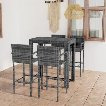 vidaXL 5 Piece Outdoor Bar Set with Armrest Poly Rattan Grey