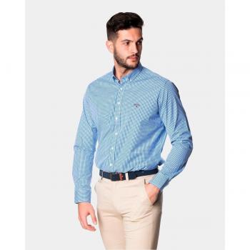 Camisa popelín de hombre regular cuadros vichy en azul Colección Bandera