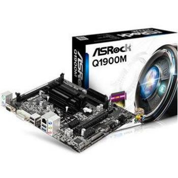 ASRock Q1900M Micro ATX Motherboard, Intel Quad-Core J1900 Processor, 2x DDR3 RAM Slots up to 16GB, VGA/DVI/HDMI Outputs, Gigabit LAN, 2x SATA Connectors