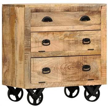 Solid Mango Wood Side Cabinet with Wheels 70x40x75 cm