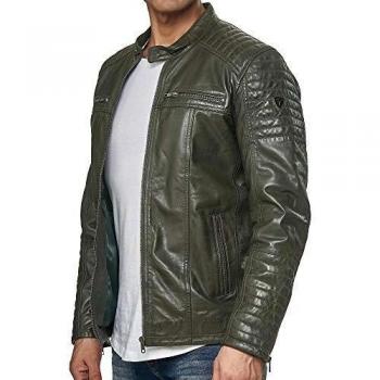 Chaqueta de Cuero para Hombre Tazzio Biker de Piel Real Caqui 19709 M