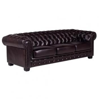 Sofá Chesterfield 4 plazas, 100% piel de búfalo BRENTON Marrón con reflejos castaño