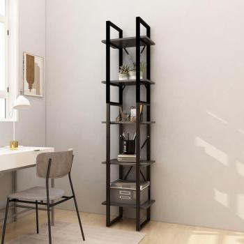 Librería de 5 estantes madera de pino gris 40x30x175 cm
