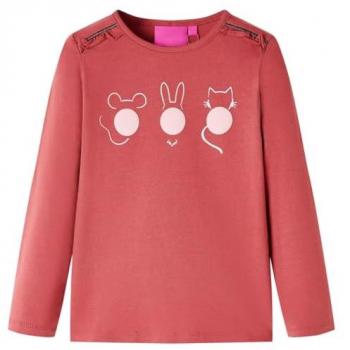 Camiseta Infantil Manga Larga Estampado de Animales Jersey Rosa Tostado 104