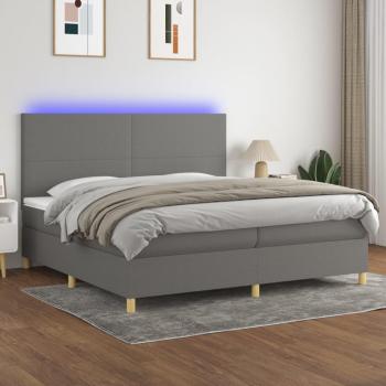 Colchón de cama suave y tela LED gris oscuro 200x200cm con características de cama box spring, luces LED, tela gris claro
