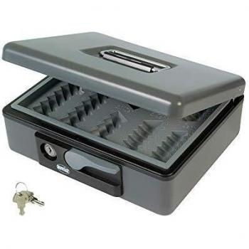 Amig - Caja de caudales Modelo 2500 | Acero | Con bandeja portamonedas | Gris | 230 x 185 x 80 mm